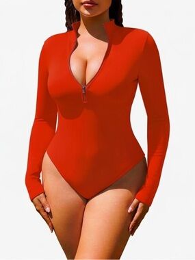 HYZ One Piece Zip Front Long Sleeve Bodysuits small nip